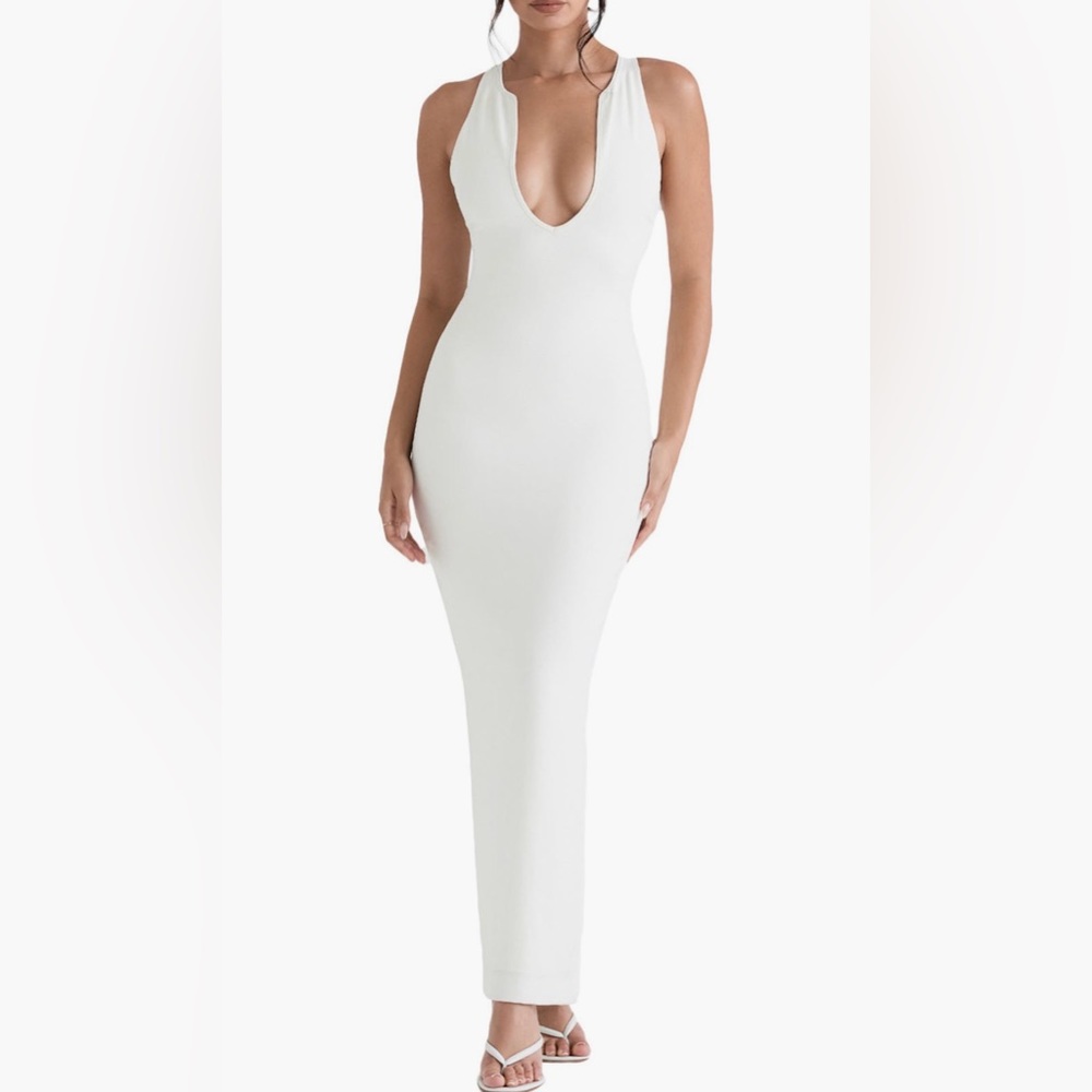 House of CB Eleanora Plunge Neck Maxi Cocktail Dress, Size Medium!